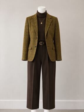 Lee Wald Vintage Wool Plaid Blazer Menswear Inspired Womens XS Olive Green